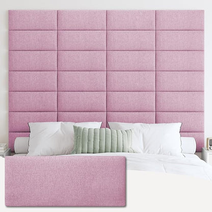 IFNOW Upholstered Wall Mounted Headboard, 3D Soundproof Wall Panels Peel and Stick Headboard for King Size, Reusable and Removable Tufted Bed Headboard in Light Pink(12 Panels, 10" x 24")