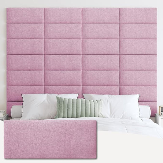 IFNOW Upholstered Wall Mounted Headboard, 3D Soundproof Wall Panels Peel and Stick Headboard for King Size, Reusable and Removable Tufted Bed Headboard in Light Pink(12 Panels, 10" x 24")