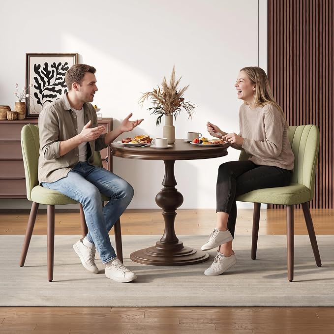 Upholstered Dining Chairs Set of 6, Modern Fabric Dining Chairs with Curved Backrest & Solid Rubber Wood Legs, Padded Kitchen Dining Room Chairs for Restaurant Cafe, Green