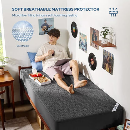 BEDLORE Waterproof Mattress Protector, Twin XL Size Mattress Pad with Deep Pocket 6"-15" Depth, Soft Breathable Dirt-Proof Bed Mattress Cover for Bedroom, College Dorm (Gray)