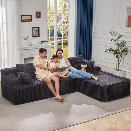 Hobestluk Boneless Couch Modular Sectional Sofa L-Shape Oversized Chaise | 108" Right Facing Chaise Darkgrey,Memory Foam,Removable Cover,Non-slip Bottom,No Assemble Required,Living Room Furniture