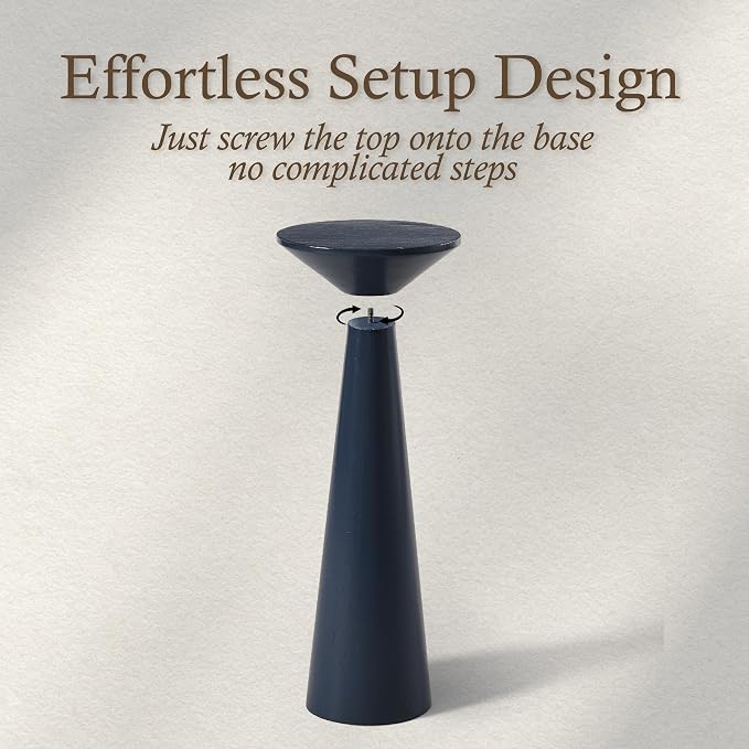 COZAYH Farmhouse Tall Pedestal End Table Small Solid Wood Martini Table Plant Stand Modern Round Drink Table for Small Space Living Room, Dark Blue