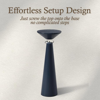 COZAYH Farmhouse Tall Pedestal End Table Small Solid Wood Martini Table Plant Stand Modern Round Drink Table for Small Space Living Room, Dark Blue