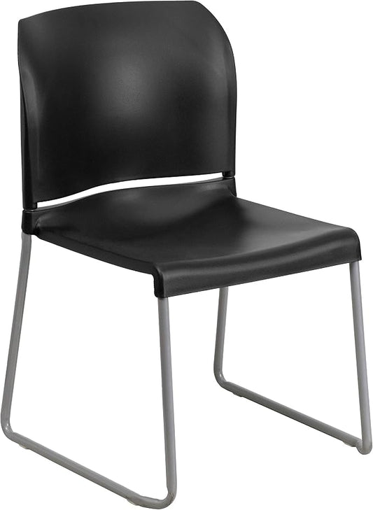 Flash Furniture Hercules Series Contoured Stacking Chairs for Waiting Rooms and Offices, Ergonomic Lobby Chairs with Curved Back, Set of 5, Black
