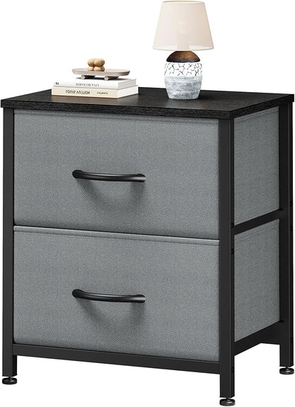 Sweetcrispy Nightstand Set of 2 with 2 Storage Drawers, Small Bedside Table | 20" Height End Table, Wooden Top Fabric Cabinet for Bedroom, Furniture, Closet, College Dorm, Grey