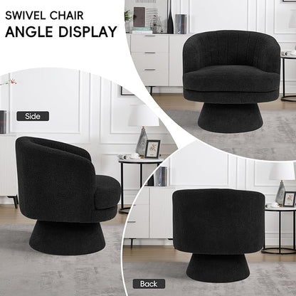 CANMOV Swivel Accent Chair with Armrest Set of 2, Modern 360 Degree Swivel Barrel Chair with Curve Back and Soft Cushion,Comfy Round Sherpa Teddy Armchair Single Sofa for Living Room, Black