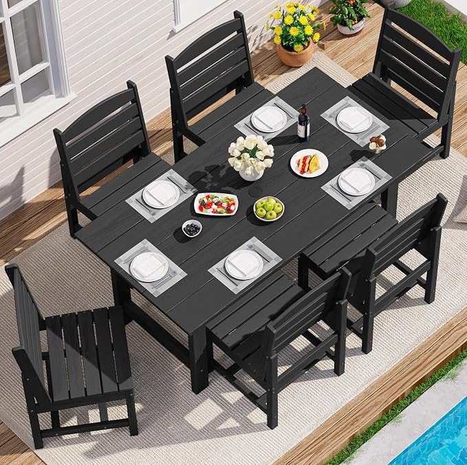 SERWALL Armless Outdoor Dining Chair Set of 2, All Weather Resistant,Black