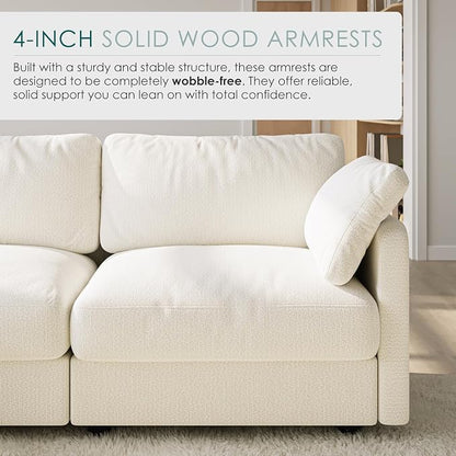 114" Cloud Couch Sectional Couches for Living Room Warm White | 10" High-Resilience Cloud Cushion, 36" Movable Ottoman, Plus-Size Friendly Couch, 28" Extra Deep Seat Sofa