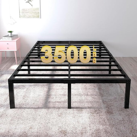 yookare 18 Inch Tall 3500lbs Heavy Duty Bed Frame Metal Platform/Maximum Storage/Mattress Foundation/Steel Slats Support/Noise Free/Box Spring Replacement,Cal King