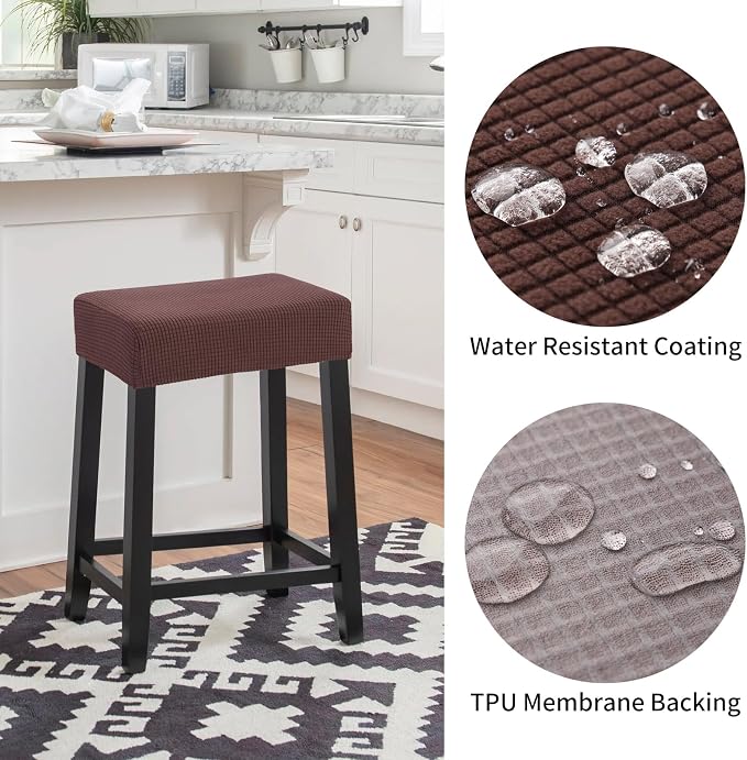YISUN Stool Covers Rectangle - 4 Pack Stretch Waterproof Saddle Seat Cover Counter Bar Stools Bar Chairs Covers Kitchen Island Chairs Cushion Protector (4, Coffee)
