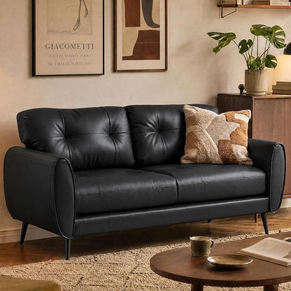 TYBOATLE Sofa Couch 61" Small Loveseat Couches for Living Room, Black Faux Leather Couch Mid Century Modern Tufted Mini Sofa Comfy Office 2 Seat Settee Love Seat Couches for Small Spaces Bedroom