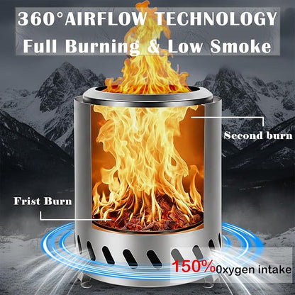 9.7 x 7.1 Inch Tabletop Fire Pit by AmazStove, Low Smoke Camping Stove for Outdoor Safe Burning Firepits, Fueled Pellets or Wood, Travel Bag Included (Silver, 9.7 x 7.1 INCH)