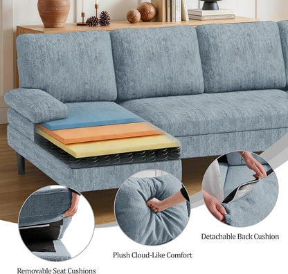 Korser U-Shaped Sectional Couches for Living Room, 101" Modular Sofa Set with Double Chaise, 4-Seat Chenille Couch with High-Density Foam for Apartment, Pewter