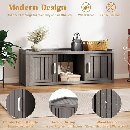 Outdoor Shoe Bench with Waterproof UV-Resistant Indoor Resin Shoe Cabinet Entryway Shoe Cabinet with 2 Doors or Entryway,Living Room,Bedroom,Gray (2 Door)