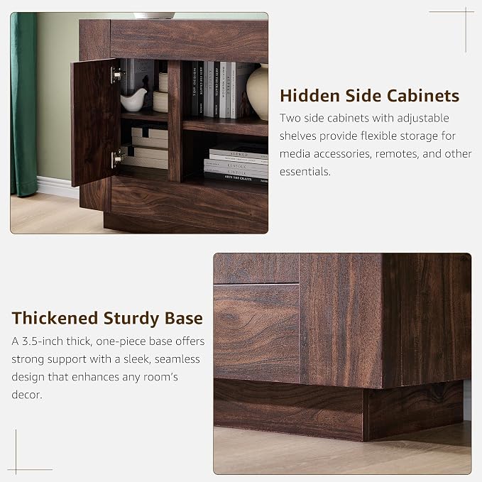 OKD Modern 70" TV Stand, Entertainment Center for TVs Up to 80", Media Console with Large Open Storage & Side Cabinets, Thick Wood Design for Living Room, Dark Walnut