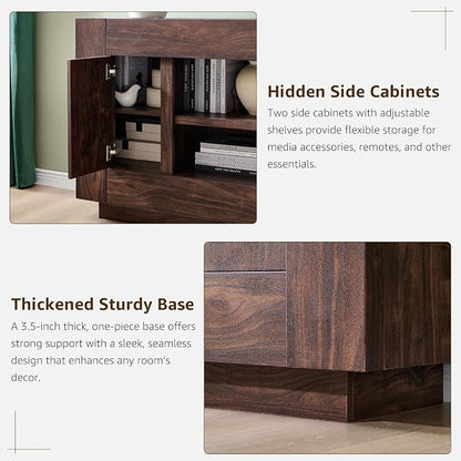 OKD Modern 70" TV Stand, Entertainment Center for TVs Up to 80", Media Console with Large Open Storage & Side Cabinets, Thick Wood Design for Living Room, Dark Walnut