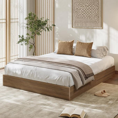 Garvee Full Bed Frame, Wood Platform Bed with Fluted Design, Low Profile BedFrame, Minimalist Bed Base with Noise-Free, Easy Assembly, No Box Spring Needed, Walnut