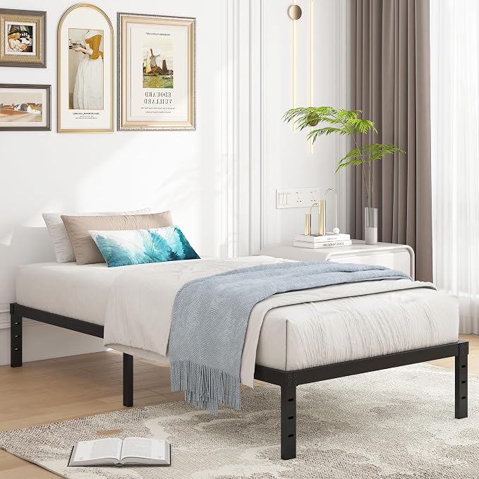 Cieemine 12 Inch Twin XL Size Bed Frames, Heavy Duty Metal Bed Frame Twin XL, No Box Spring Needed, Easy Assembly, Noise-Free, Black