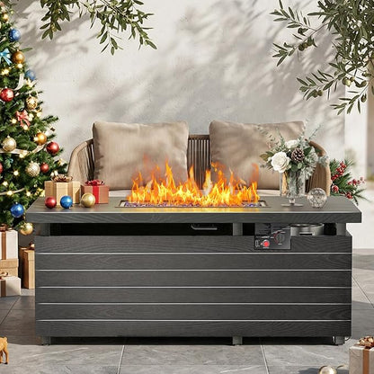 51 Inch Outdoor Propane Fire Pit Table, 50000 BTU Rectangular Propane Fire Pit with Steel Tabletop & Sliding Tank Holder, 4-in-1 Gas FirePit Table with Blue Glass Stones for Patio, Backyard