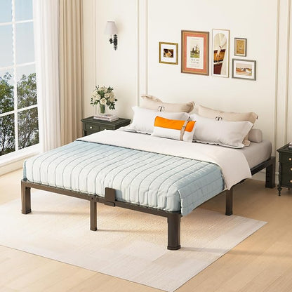 10 inch Full Size Bed Frame with Round Corner Legs and Headboard Hole Mattress Slide Stopper Low Profile Heavy Duty Metal Platform,Steel Slat Support,No Box Spring Needed,Easy Assembly,Noise Free