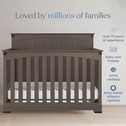 Child Craft Redmond 4-in-1 Convertible Baby Crib, Wood Nursery Furniture Converts to Toddler Bed, Daybed & Full Bed, Adjustable Mattress Heights, Rustic Style, Non-Toxic Baby Safe Finish, Dapper Gray