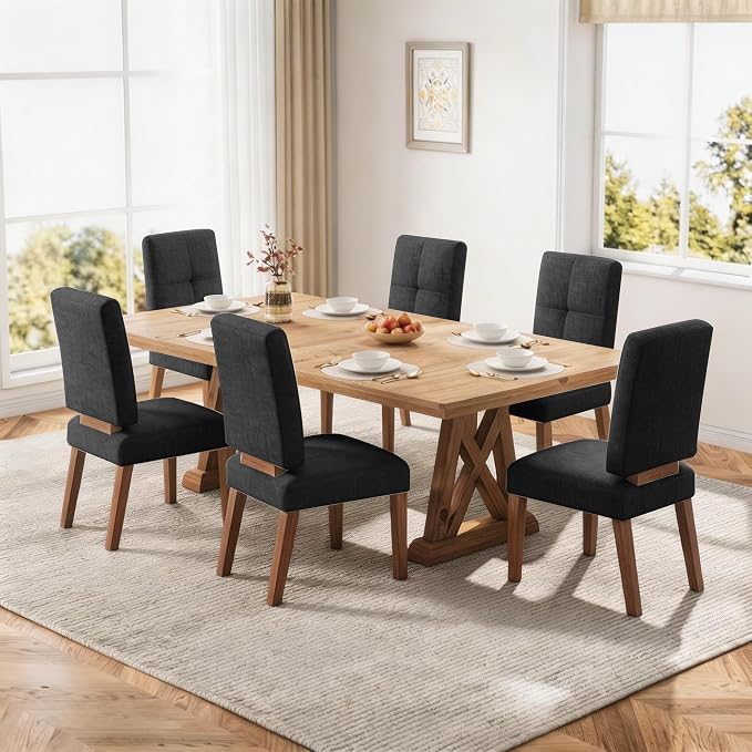 HOMRELEXA Wooden Dining Chairs Set of 6, Dining Room Chairs with Wood Legs, Cloud-Like Cushion & Reinforcement Structure Design for Kitchen/Living Room/Restaurant, Easy Assembly