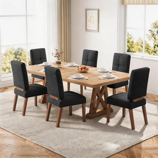 HOMRELEXA Wooden Dining Chairs Set of 6, Dining Room Chairs with Wood Legs, Cloud-Like Cushion & Reinforcement Structure Design for Kitchen/Living Room/Restaurant, Easy Assembly