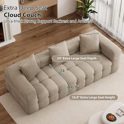 91.3" Boneless Couch,Comfy Cloud Sectional Sofa with Deep Seat,Modern Upholstered Chenille Love Seat Sofa, Oversized Couches for Living Room, No Assembly Required Tufted Sofas, Light Brown
