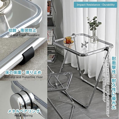 KAIHAOWIN Folding TV Tray Table Acrylic Foldable Table No Assembly Required Tiny Desk for Home Office Side Table Small Computer Desk for Small Spaces (Grey)