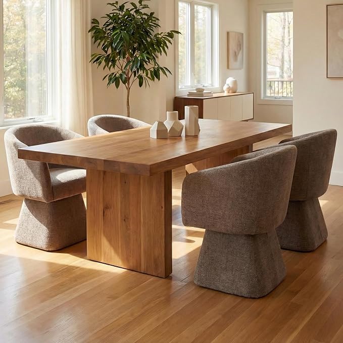 VKNOW Upholstered Swivel Dining Chairs Set of 4, Modern Dining Room Chairs with Barrel Back, Accent Arm Chair for Dining Room, Living Room, Bedroom, Vanity, Dark Brown