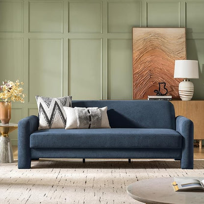 HULALA HOME 84" Modern Curved Sofa, 3 Seater Sofa for Living Room, Slate-Blue