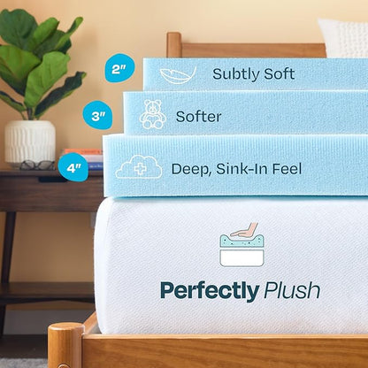 Linenspa Memory Foam Mattress Topper, Twin Size - 4 Inch Gel Infused Memory Foam - Plush Feel - Cooling and Pressure Relieving - CertiPUR Certified