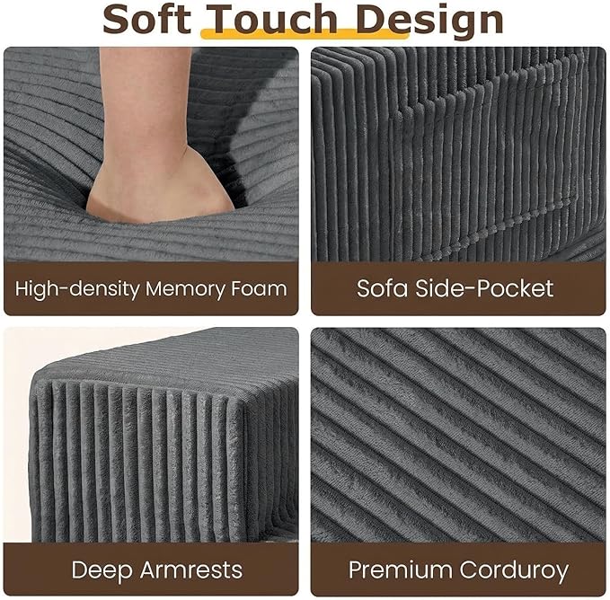cidludto Convertible Sofa Bed, 78" Oversized Boneless Loveseat Couch 2 in 1 Foldable Futn Bed Couch in A Box, Folding Sofa Chair for Living Room, No Assembly Required, Grey