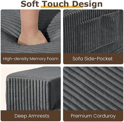 cidludto Convertible Sofa Bed, 78" Oversized Boneless Loveseat Couch 2 in 1 Foldable Futn Bed Couch in A Box, Folding Sofa Chair for Living Room, No Assembly Required, Grey