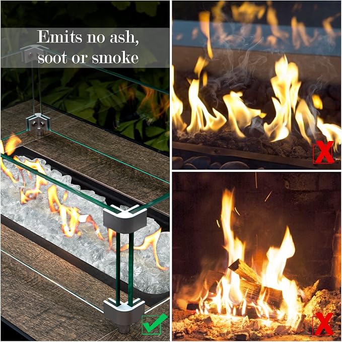 GASPRO 10 lbs Fire Glass for Propane Fire Pit, 1/2-Inch Decorative Firepit Glass Rock for Gas Fireplace, Ice Clear