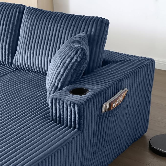 124" Modular Sectional Sleeper Sofa, Boneless Cloud Couch for Living Room, U Shaped 5 Seat Sofa with 2 Storage Pockets& 2 Cup Holders, Free Combination, No Assembly Required