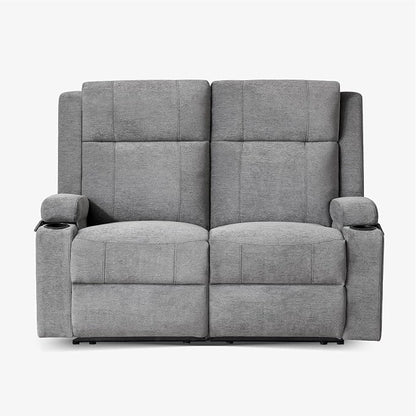 55" RV Loveseat Recliner – Space-Saving Double Reclining RV Sofa, Compact Theater Seating with Cup Holders & Storage Pocket, Grey Chenille Couch for Camper, Motorhome & Home Theater