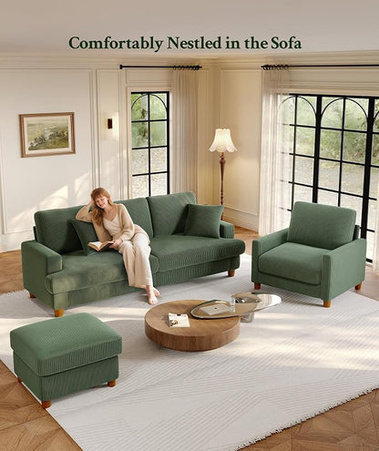 Welzona 25.2" Couches for Living Room, Comfy Green Ottoman with Storage, Foot Rest Tool-Free Setup, Small Ottoman Foot Rest for Couch, Corduroy Couch for Bedroom, Apartment, Office