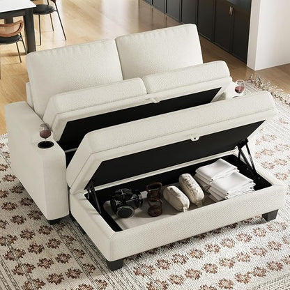 Belffin Sectional Sofa Bed with Storage Ottoman Small Modular Couch with Cup Holder Apartment Couch Beige
