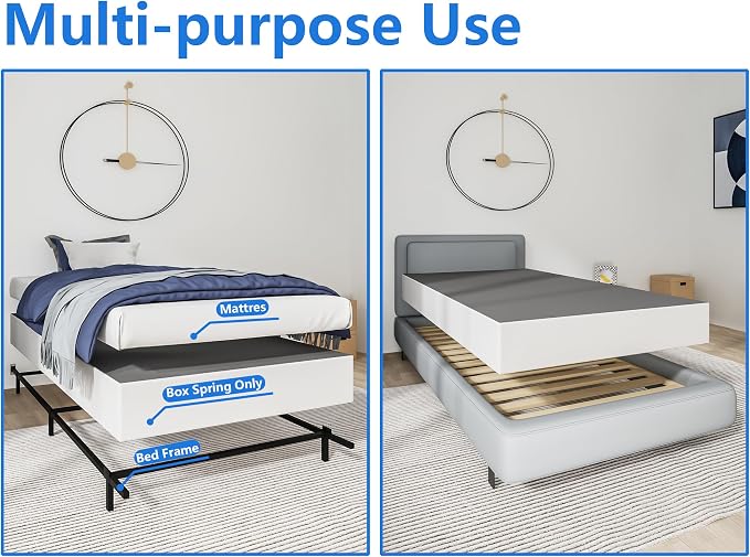 Qingzhou Box Spring Twin Bed Bases, 9 Inch High Metal Twin Box Spring Only, Heavy Duty Mattress Foundation with Fabric Cover, Easy Assembly, Quiet Noise Free, Non Slip, Black