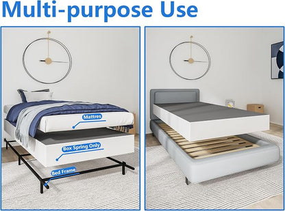 Qingzhou Box Spring Twin Bed Bases, 9 Inch High Metal Twin Box Spring Only, Heavy Duty Mattress Foundation with Fabric Cover, Easy Assembly, Quiet Noise Free, Non Slip, Black