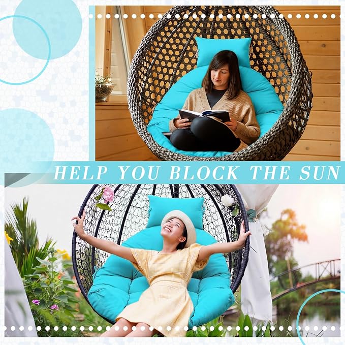 Tudomro Waterproof Egg Chair Cushion with Pillow Filling 2.58 kg Replacement Rocking Wicker Chair Cushion 48" x 32" High Back Hanging Swing Hammock Pad Thicken for Outdoor Patio Garden(Lake Blue)