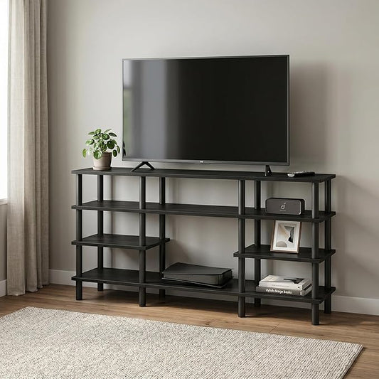 Furinno Turn-N-Tube 4-Tier Multipurpose Wide Shelf TV Stand, Espresso/Black