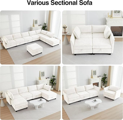 ORRD Oversize Sleeper Modular Sectional Sofa Set, Convertible Couch Bed with Storage, 8 Seater Sofa Modular for Living Room, Office (Beige)