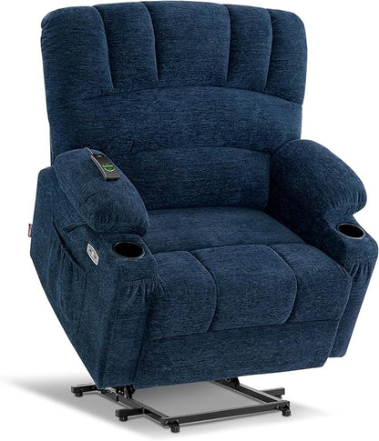 MCombo Power Lift Recliner Chair for Elderly, Lift Chair with Heat and Massage, Extra Wide Lift Recliner for Big People, Fabric R7096 (Medium-Wide, Navy Blue)