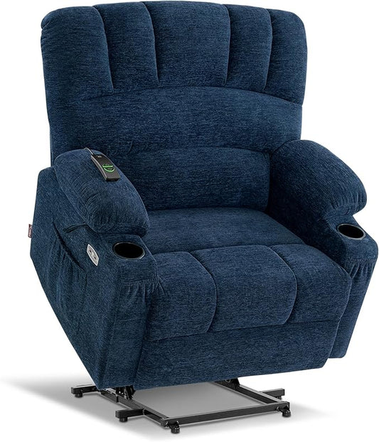 MCombo Power Lift Recliner Chair for Elderly, Lift Chair with Heat and Massage, Extra Wide Lift Recliner for Big People, Fabric R7096 (Medium-Wide, Navy Blue)