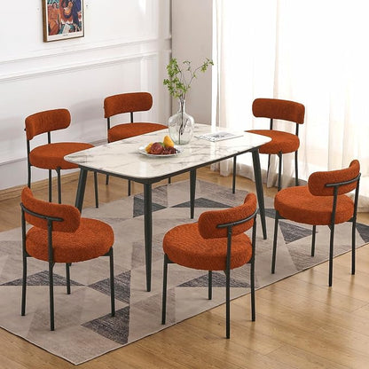 EDWELL Orange Dining Chairs Set of 2, Upholstered Dining Room Chairs, Curved Backrest Boucle Dining Chair for Kitchen, Living Room, Mid-Century Modern Kitchen Chairs with Black Metal Legs