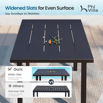 PHI VILLA 5 Piece Metal Outdoor Table and Chairs, 34.2" Metal Square Table with Umbrella Hole & Stackable Wrought Iron Chairs, All Weather Large Furniture Set for Patio, Deck, Backyard, Porch - Black