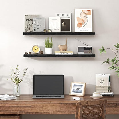 Heimlove Floating Shelves for Wall 32 Inch,Mounted Storage Wood Shelves with Invisible Brackets Hanging Shelf for Bedroom Living Room Kitchen Office,Set of 2,Black
