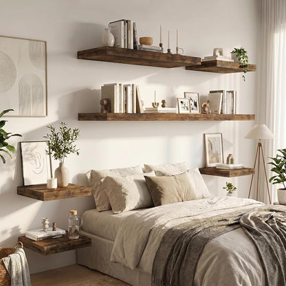 Vivelove 12" Deep Floating Shelves for Wall 55" Long, Wall Shelves for Living Room Bedroom Bathroom Kitchen Laundry Room, Farmhouse Rustic Shelves for Home Decor, 55" X 12" X 2" Set Of 2, Rustic Brown